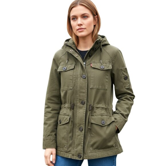Levi's  Army Green Quilted Hooded Military Utility Field Jacket - Picture 1 of 11